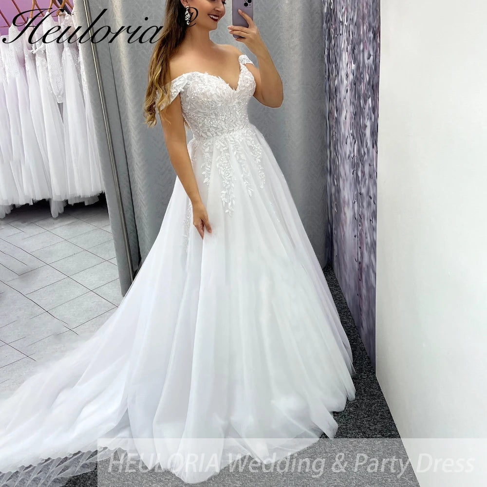 elegant A line wedding dress off shoulder lace bride dress Robe De Mariee Wedding Bride Dress long train AL-846
