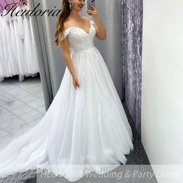 elegant A line wedding dress off shoulder lace bride dress Robe De Mariee Wedding Bride Dress long train