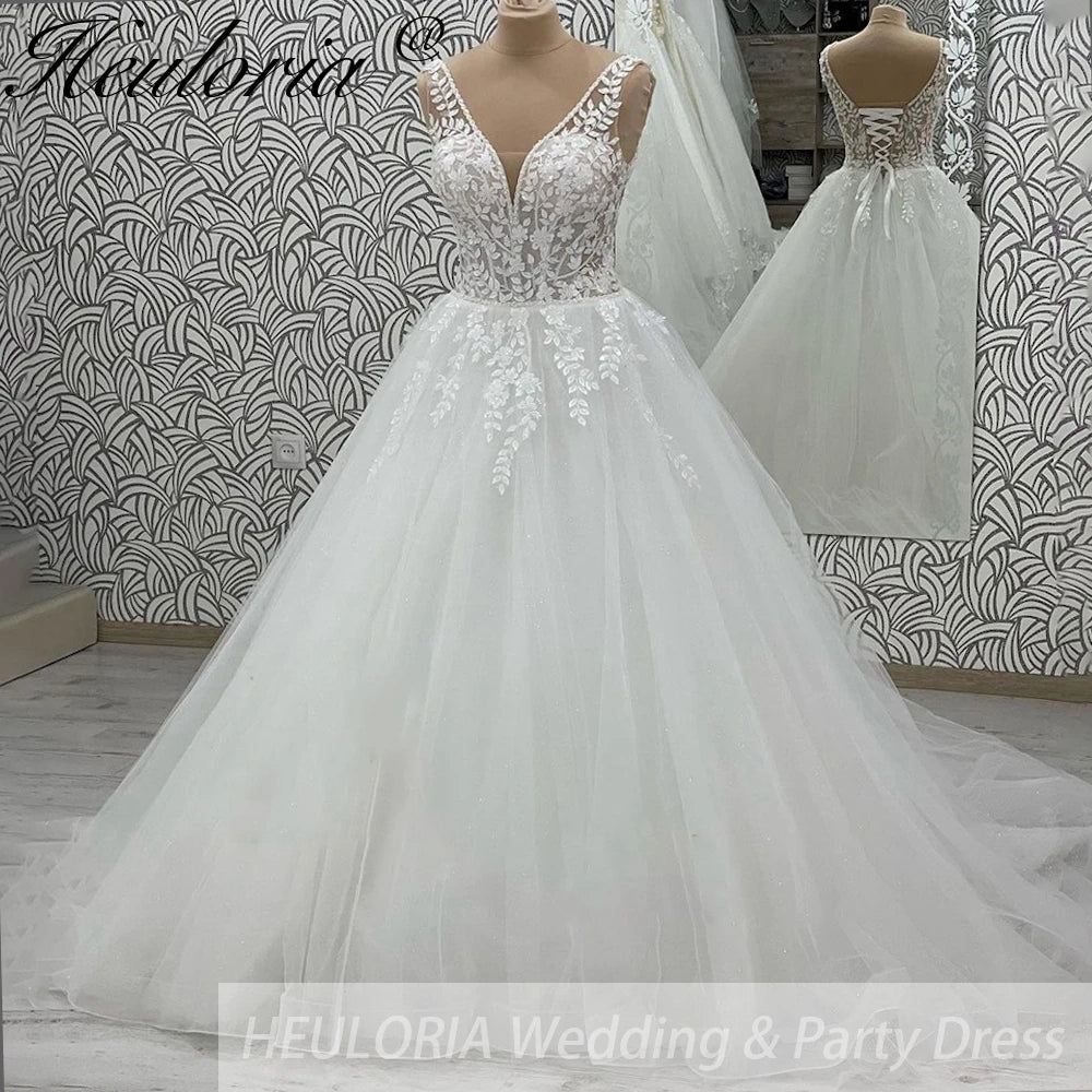 HEULORIA elegant A line Glitter Tulle Wedding dress Beading Lace Beach Bridal Dresses 2025 princess Customized AL-970