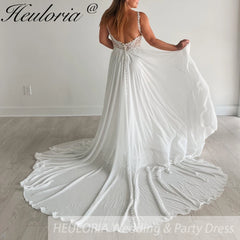 HEULORIA elegant lace chiffon Wedding Dress V neck A line lace bride dress for garden beach wedding