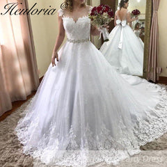 Princess Wedding Dress v neck lace bride dress plus size robe de mariee Lace beading Wedding Bridal Gown BA-55