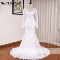 HEULORIA Mermaid Wedding Dresses long Sleeve sweetheart lace applique beading Bride Dress Robe de mariage customize