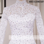 HEULORIA Muslim Wedding Dress long sleeve high neck bride dress Lace beading Wedding Gown BA-N-Classic