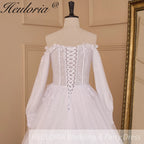HEULORIA elegant A line wedding dress long sleeve beading lace bride dress plus size AL-839