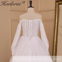 HEULORIA elegant A line wedding dress long sleeve beading lace bride dress plus size