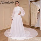 HEULORIA elegant Muslim Wedding Dress long sleeve high neck lace chiffon bride dress plus size bride Wedding Gown AL-805