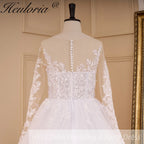 HEULORIA Princess Wedding Dress long sleeve V neck bead lace bride dress plus size robe de mariee Lace beading bridal Gown court train AL-824