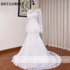 HEULORIA Mermaid Wedding Dresses long Sleeve sweetheart lace applique beading Bride Dress Robe de mariage customize