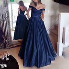 HEULORIA Off-Shoulder Satin A-Line Prom Dress with Embellished Waist ED-16