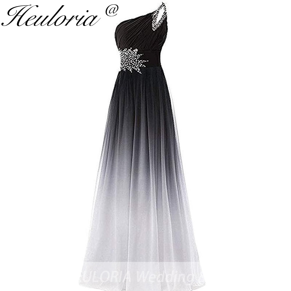 HEULORIA long evening dress one shoulder beaded chiffon party dress long formal dress ED-7