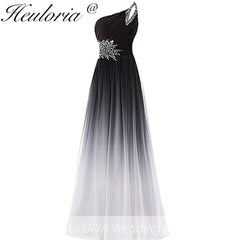 HEULORIA long evening dress one shoulder beaded chiffon party dress long formal dress ED-7