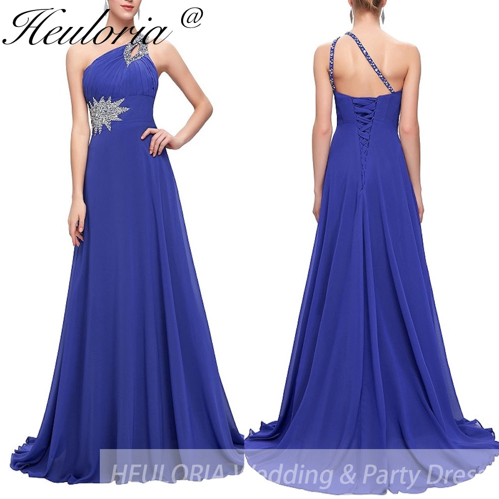 HEULORIA long evening dress one shoulder beaded chiffon party dress long formal dress ED-7