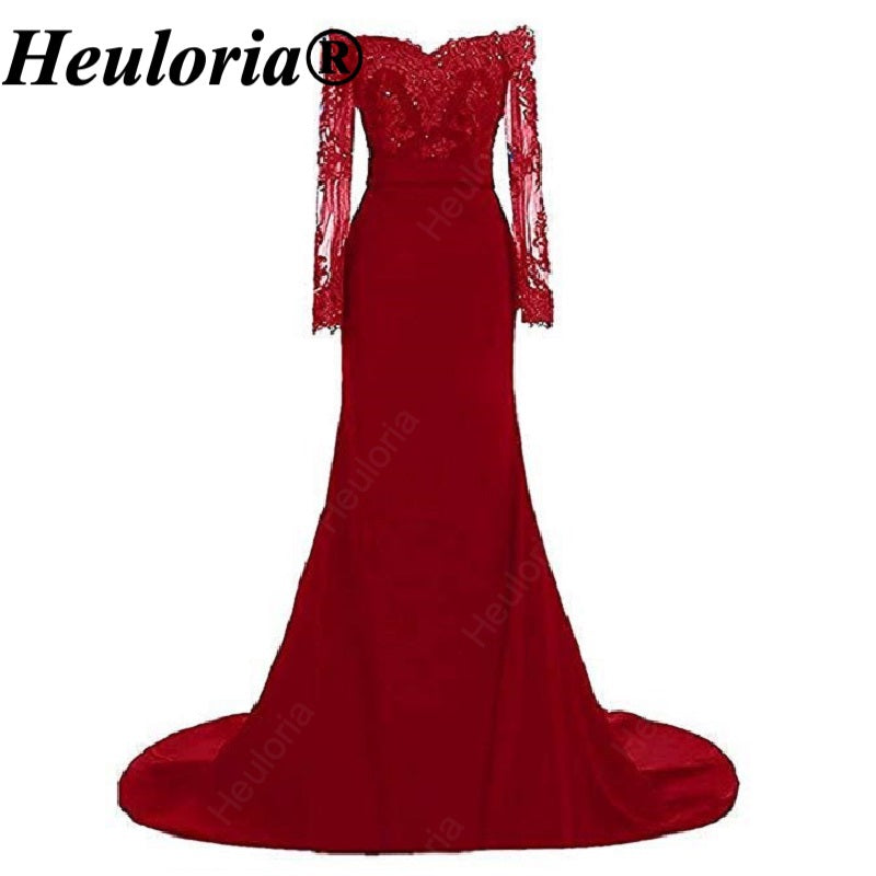 heuloria-Burgundy Off-the-Shoulder Lace Mermaid Evening Dress with Long Sleeves-ed-77