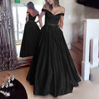 HEULORIA Off-Shoulder Satin A-Line Prom Dress with Embellished Waist ED-16