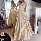 HEULORIA Off-Shoulder Satin A-Line Prom Dress with Embellished Waist ED-16