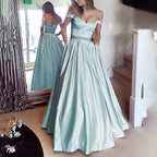 HEULORIA Off-Shoulder Satin A-Line Prom Dress with Embellished Waist ED-16