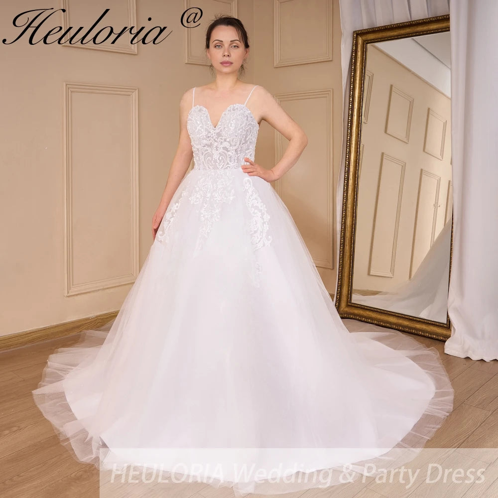 HEULORIA Lace Wedding Dresses A line Spaghetti Straps Bridal dress Robe De Mariee Wedding Bride Dress long train AL-807