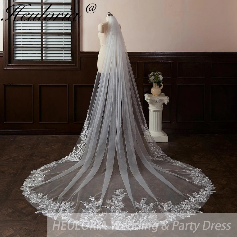 Vintage Lace Wedding Veils Floral Cathedral Veil,Floral Lace Cathedral Length Veil,Flowery Chapel Wedding Veil,Lace Chapel Length Veil  VL-46