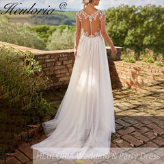 HEULORIA elegant A line Wedding Dress Sparkly Glitter lace bride dress for garden beach wedding