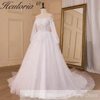 HEULORIA elegant A line wedding dress long sleeve beading lace bride dress plus size AL-839