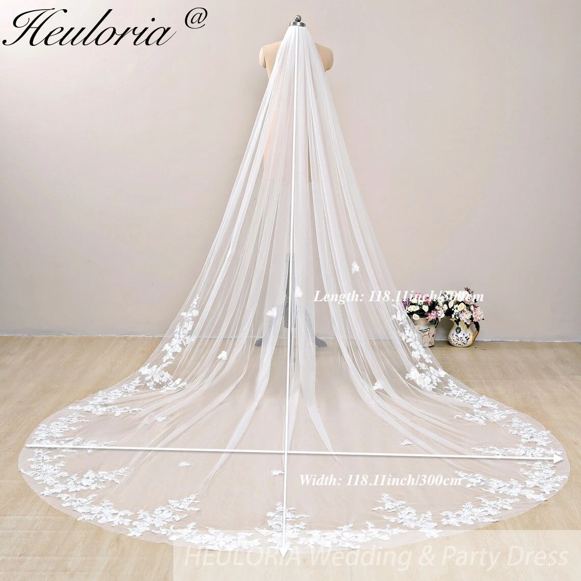 Cathedral Wedding Veil Lace bridal veil with Metal Comb Length 300cm width 300cm for Bride VL-101