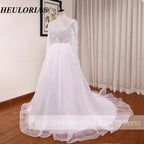 Boho Wedding Dress long sleeve high neck lace applique bride dress plus size robe de mariee A line Wedding Bridal Gown AL-HN0815