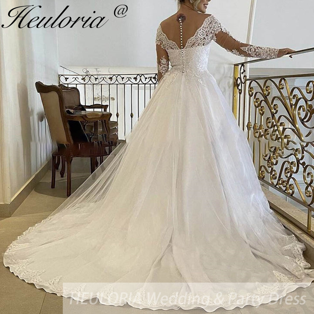 HEULORIA Ball-Gown/Princess V-Neck long sleeve Cathedral Train Tulle Lace Wedding Dress With Sequins BA-237 Secondary image