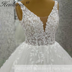 HEULORIA Princess Wedding dress Sparkly Plunging V Necklace Bride Gowns Lace Up Back Customized BA-1047