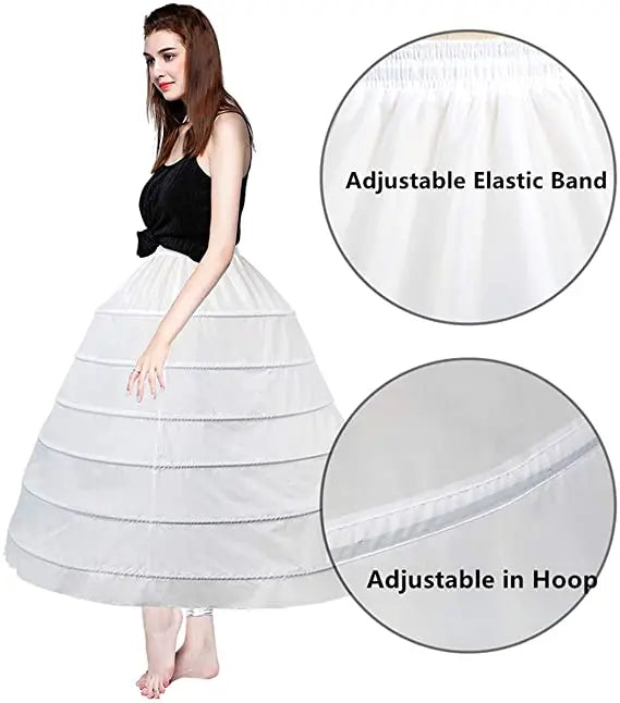 6 Hoop Crinoline Petticoats Floor Length Underskirt for Ball Gown style dress for bride