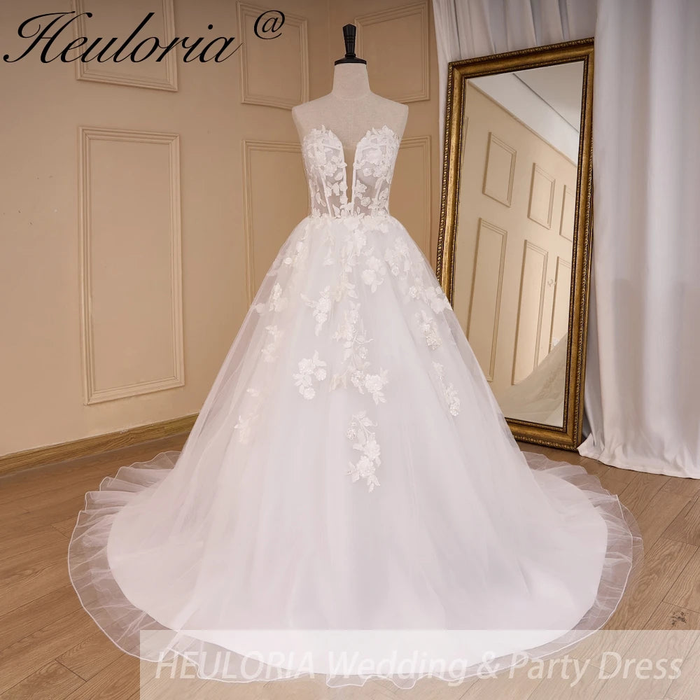 HEULORIA elegant A line wedding dress Sparkly Glitter tulle strapless lace bridal dress customize AL-808 Main image