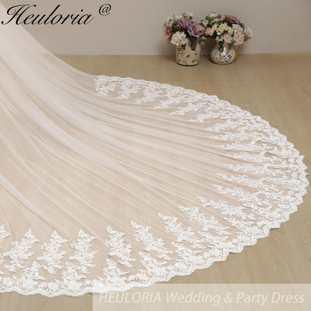 Cathedral Wedding Veil Lace bridal veil with Metal Comb Length 300cm width 300cm for Bride VL-114