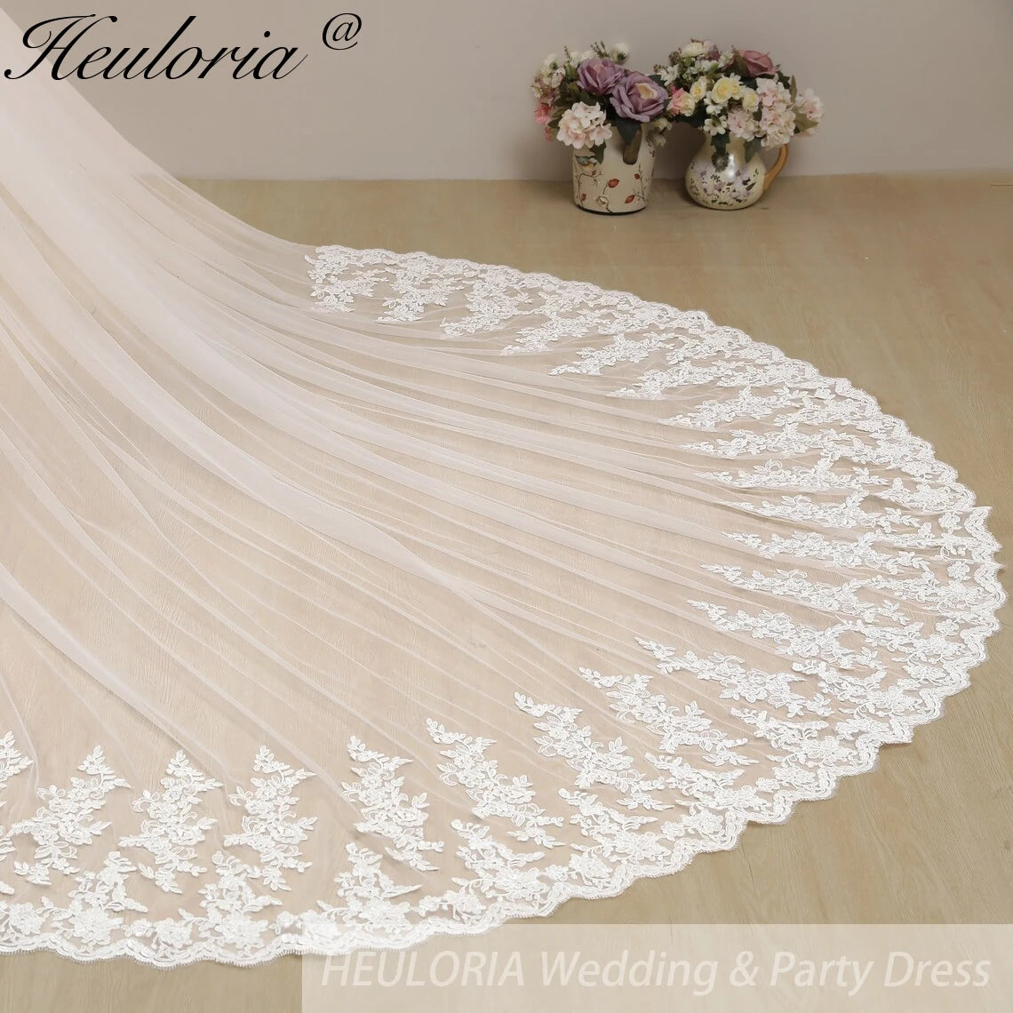 Cathedral Wedding Veil Lace bridal veil with Metal Comb Length 300cm width 300cm for Bride VL-114