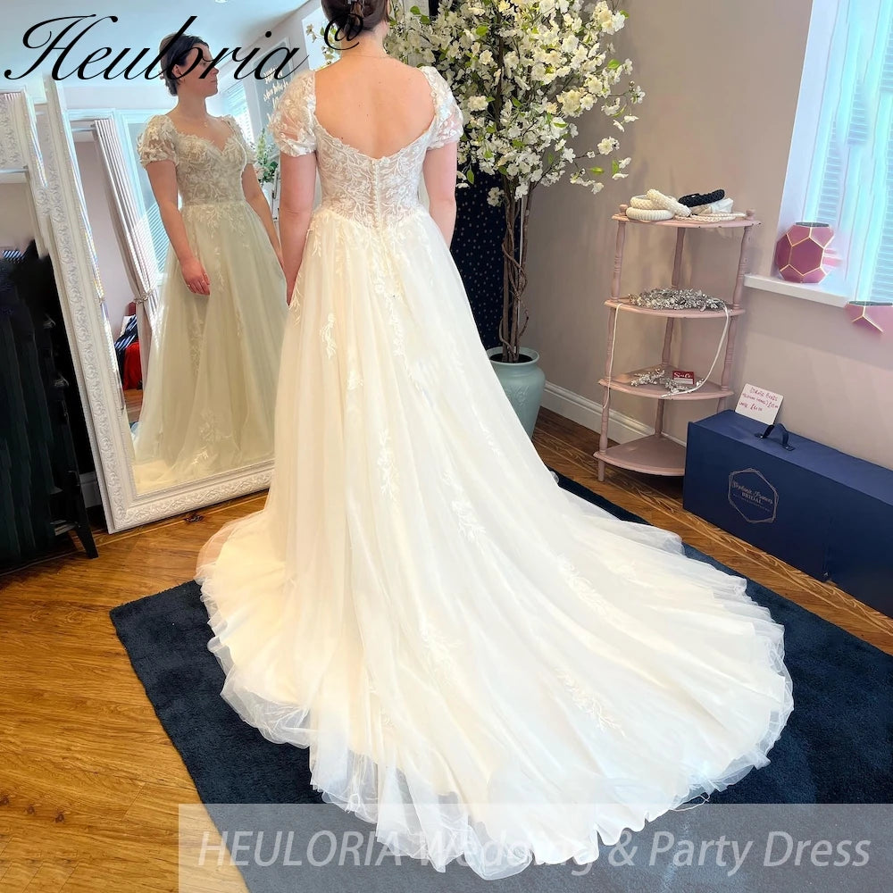 HEULORIA Boho Wedding Dresssweetheart cap sleeve lace bride dress plus size robe de mariee  A line Wedding Bridal Gown AL-880