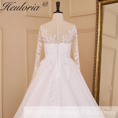 HEULORIA Sparkly Glitter A line Wedding Dress long sleeve lace bride dress plus size robe de mariee  A line Wedding Bridal Gown