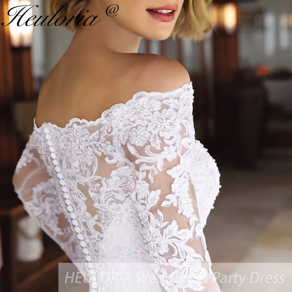 Princess Ball Gown Wedding Dress long sleeve off shoulder lace bride dress plus size robe de mariee Wedding Bridal Gown BA-859