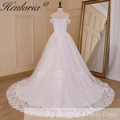 HEULORIA Sparkly Glitter princess Wedding Dress off shoulder lace bride dress robe de mariee court train