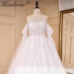 HEULORIA elegant A line wedding dress off shoulder Sparkly Glitter lace bridal dress with ribbon Robe De Mariee Wedding Bride Dress AL-819