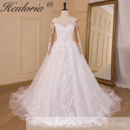 HEULORIA Princess Wedding Dress long sleeve V neck bride dress plus size robe de mariee Lace beading Wedding Bridal Gown BA-827
