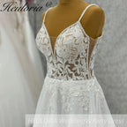 HEULORIA  Spaghetti Straps A line Wedding Dress Plunging Chiffon Women Lace Appliques Bridal dress Customized #AL-997