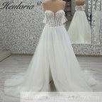 elegant A line wedding dress off shoulder lace beading bride dress Robe De Mariee Wedding Bride Dress long train AL-1027