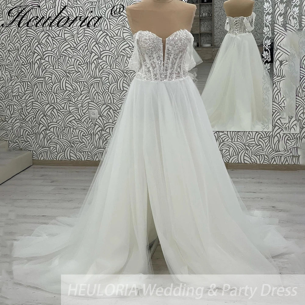 elegant A line wedding dress off shoulder lace beading bride dress Robe De Mariee Wedding Bride Dress long train AL-1027