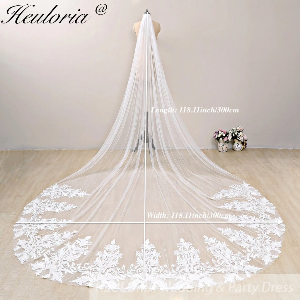 Cathedral Wedding Veil Lace bridal veil with Metal Comb Length 300cm width 300cm for Bride VL-134