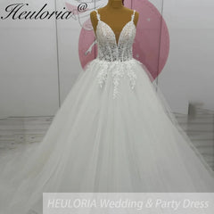 HEULORIA  elegant A line wedding dress Spaghetti Strap lace applique bridal dress Robe De Mariee Wedding Bride Dress AL-1009