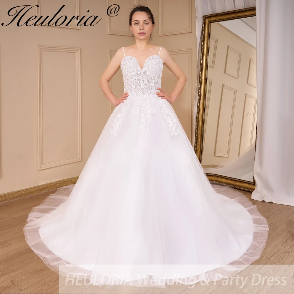 HEULORIA Lace Wedding Dresses A line Spaghetti Straps Bridal dress Robe De Mariee Wedding Bride Dress long train AL-807 Main image