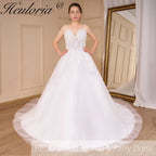HEULORIA Lace Wedding Dresses A line Spaghetti Straps Bridal dress Robe De Mariee Wedding Bride Dress long train AL-807