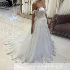 HEULORIA princess wedding dress off shoulder lace applique plus size white bride dress customize