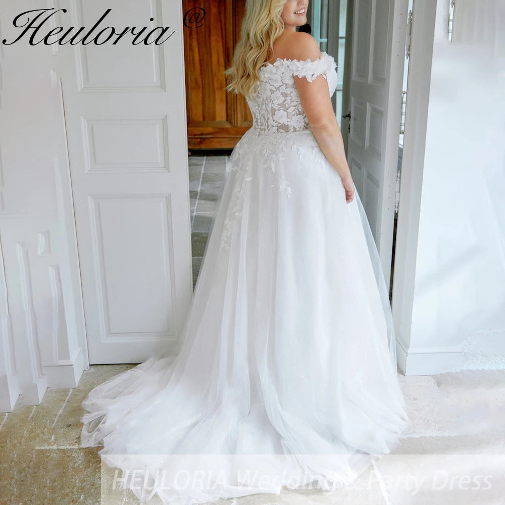 HEULORIA elegant A line wedding dress off shoulder lace bride dress with 3D floral Robe De Mariee Wedding Bride Dress AL-873