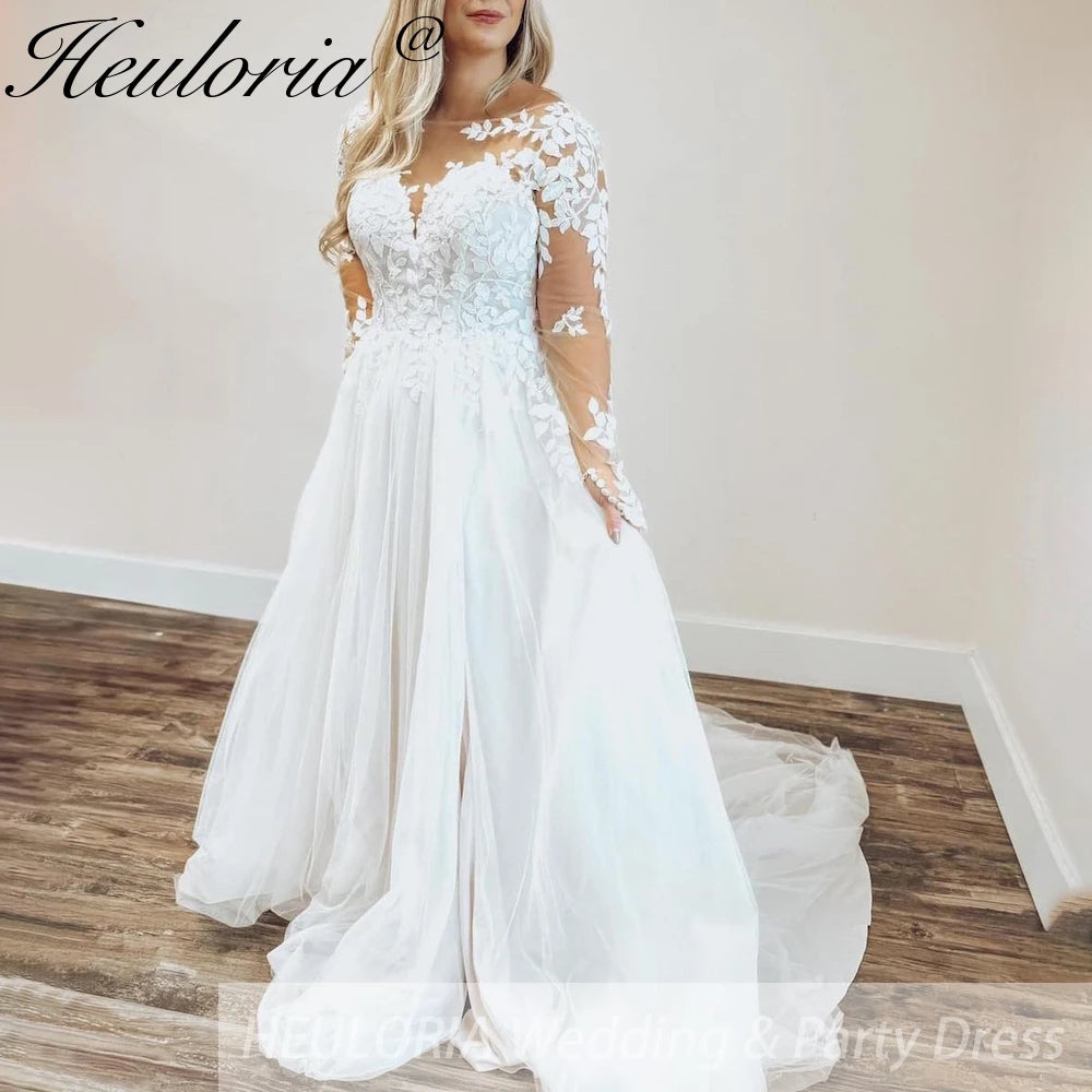 HEULORIA A line Wedding Dress long sleeve lace bride dress plus size robe de mariee  A line Wedding Bridal Gown AL-743
