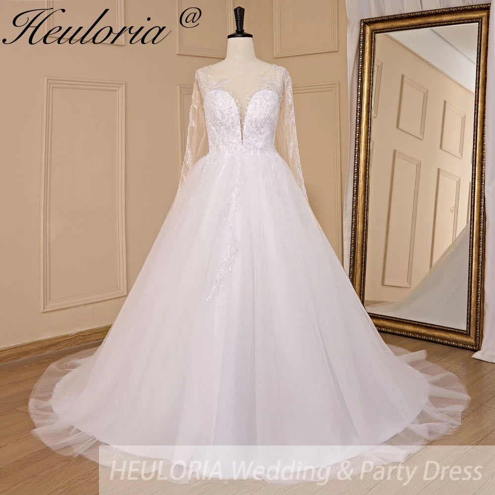 elegant A line wedding dress long sleeve beading bride dress Robe De Mariee Wedding Bride Dress long train AL-723