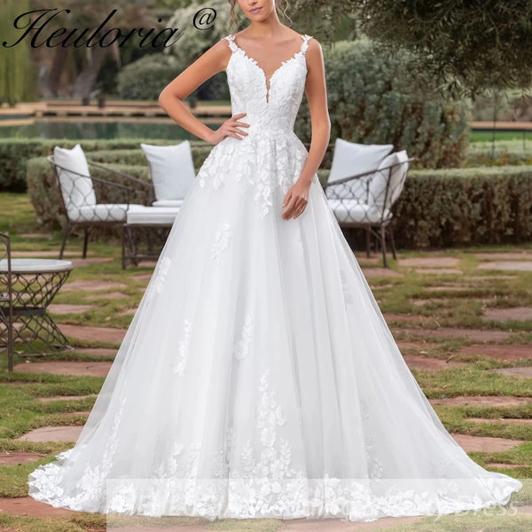 HEULORIA ball gown princess wedding dress V neck lace applique bride dress customize